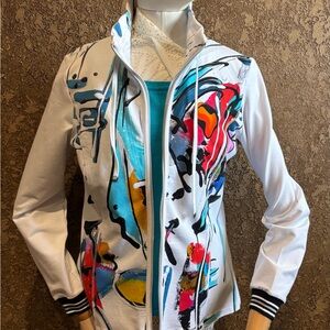 NWT Artistic Women's Bomber Jacket - White and Multicolor with sleeveless top